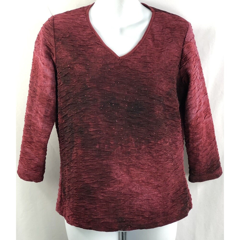 Vintage Slinky M Burgundy Tie Dye Glitter 3/4 Sleeve Ruched Grunge whimsigoth